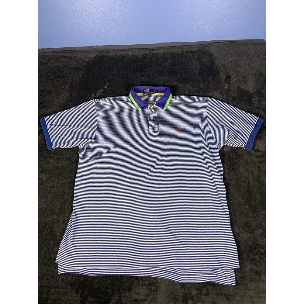 Polo Ralph Lauren Unique Striped T-Shirt‎ Purpl Collar Men's Size XL